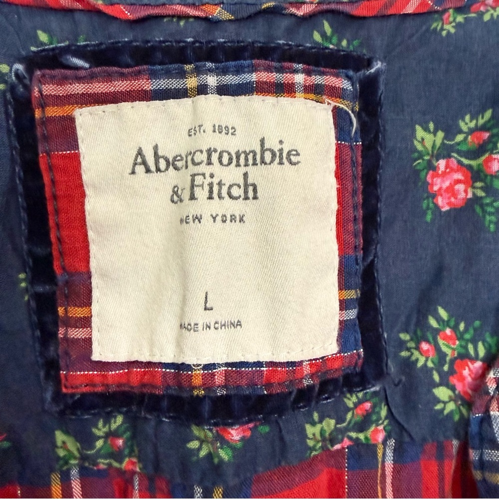 A&F Y2K Plaid Ruffle Tunic Top Red Peplum Button Front Womens Large Mall Brand - Picture 5 of 8